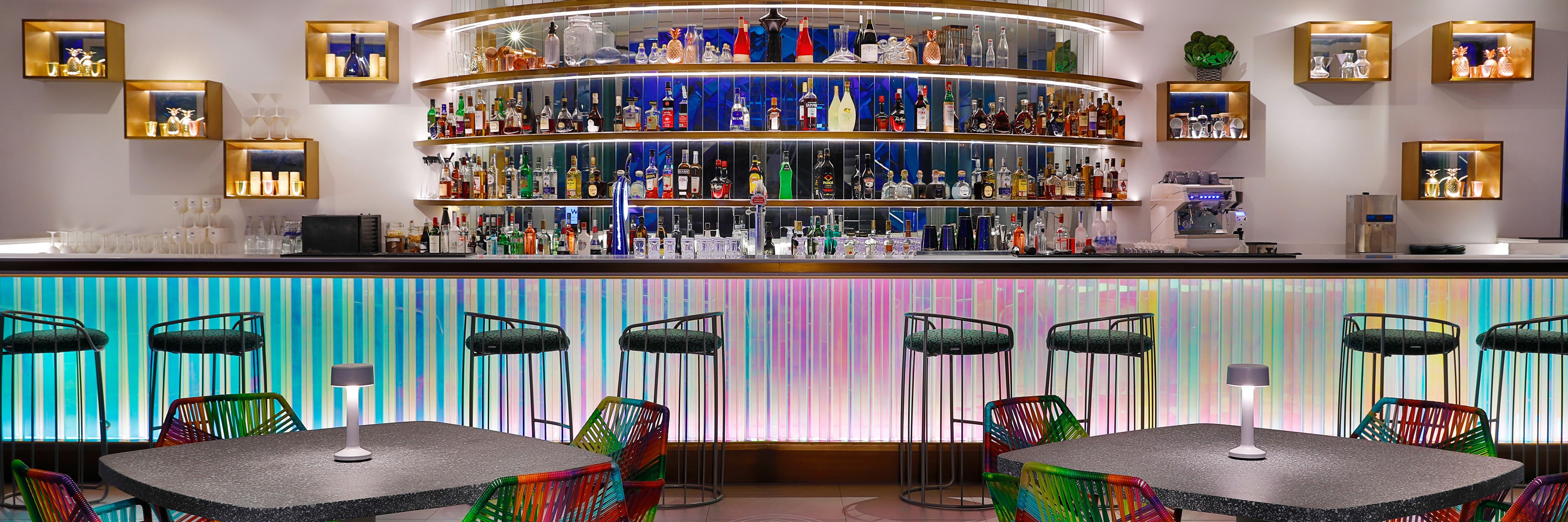 Colorful bar seating area