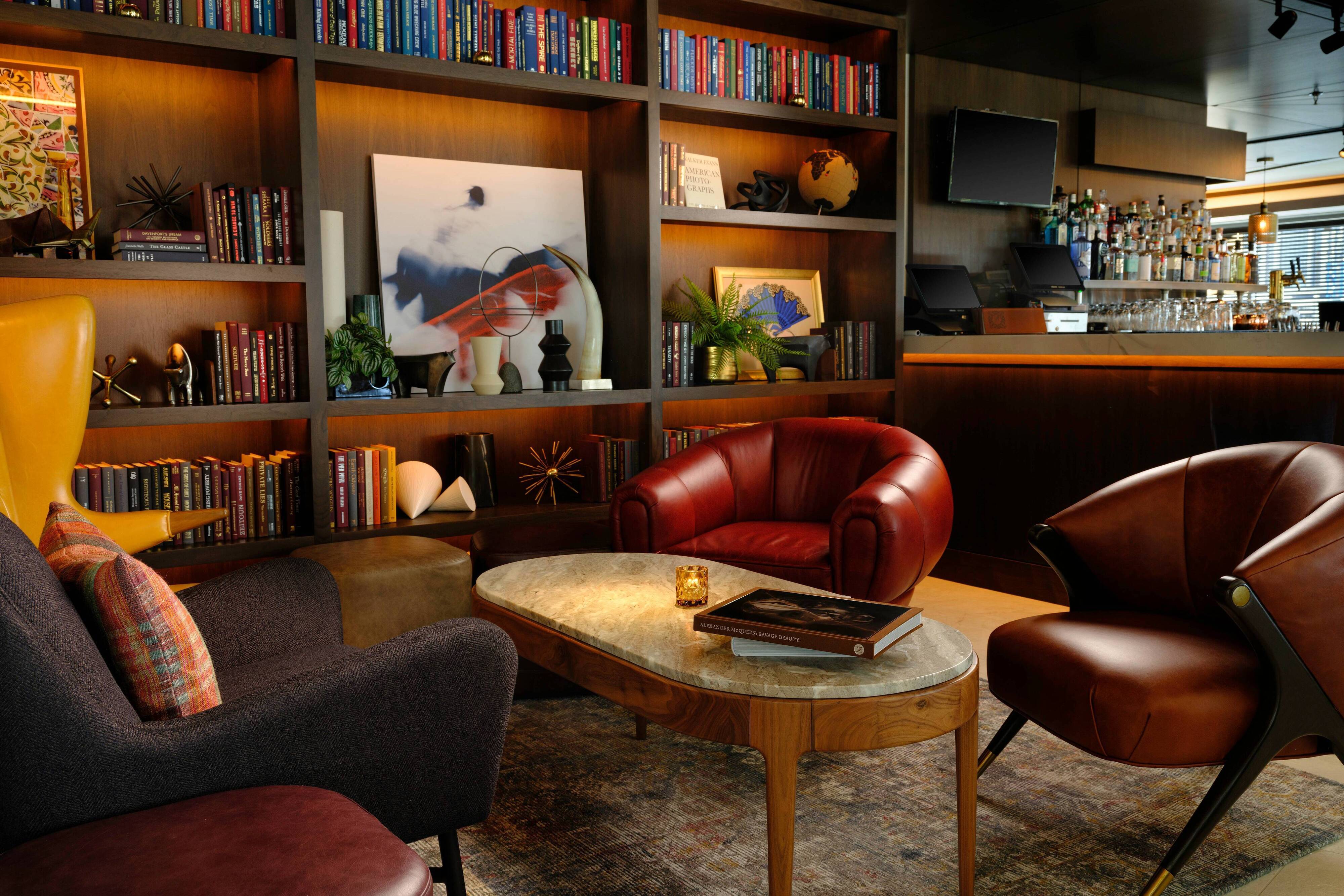 Hotel library seating area