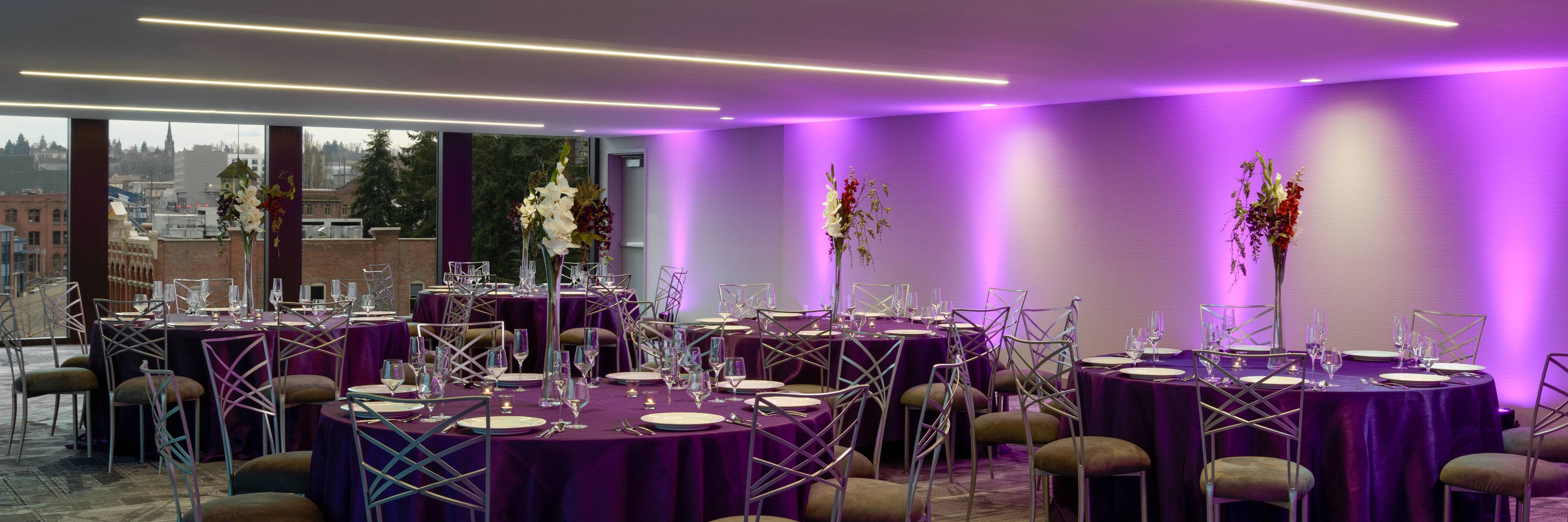 Ballroom with pink accent lighting