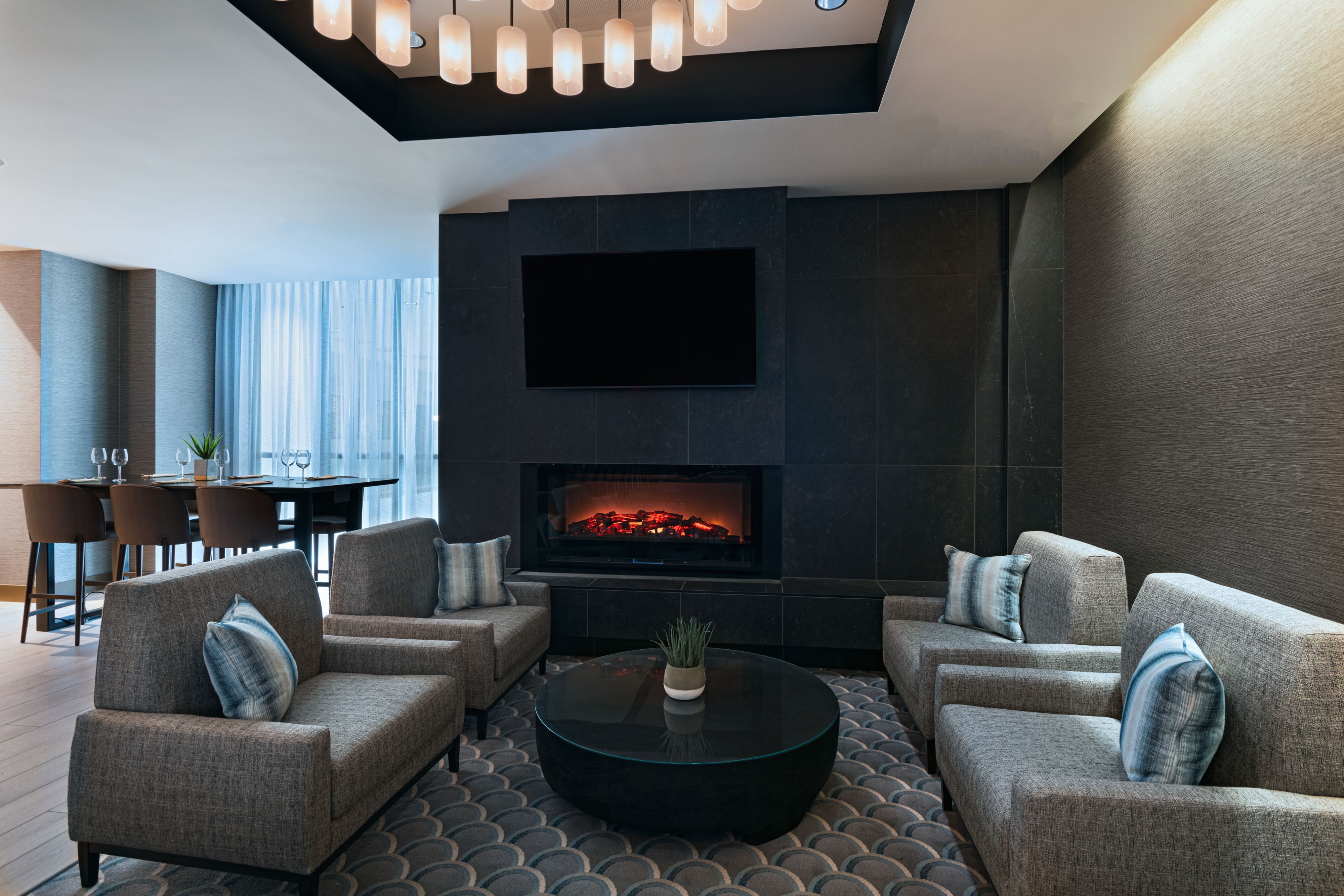 Cozy up to the fireplace in Curate.